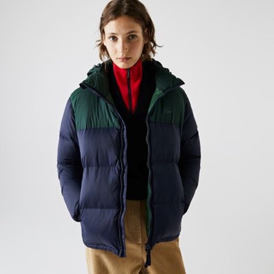 Chaquetas Lacoste Stand-Up Collar Concealed Hood Colourblock Mujer Azul Marino Verdes | 70JWQZLDA