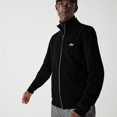 Chaquetas Lacoste Zippered Stand-Up Collar Piqué Hombre Negros | 28MBFYDXS