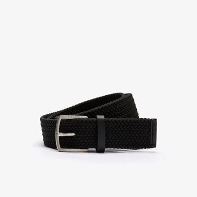 Cinturones Lacoste Engraved Hebilla Stretch Hombre Negros | 26KWBHEVN