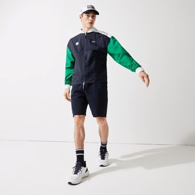 Cortavientos Lacoste SPORT Roland Garros Zip-Up Hombre Azul Marino Verdes Blancos | 67XQBKLFO