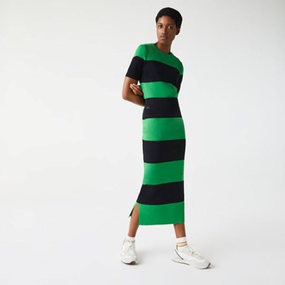 Falda Lacoste LIVE Long Striped Knit Mujer Verdes Azul Marino | 43UXNACLS