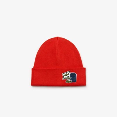 Gorras Lacoste Badge Ribbed Wool Hombre Rojos | 31KDRJOQC