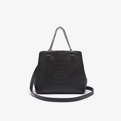 Handbags Lacoste Croco Crew Embossed Logo Small Cuero Mujer Negros | 63JNIPXOM