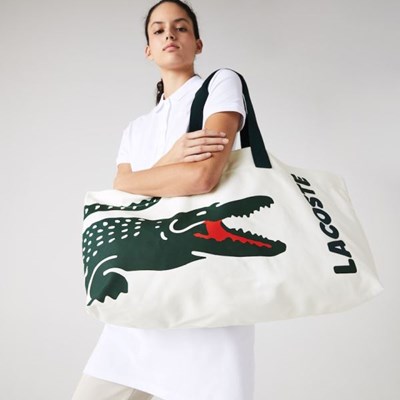 Handbags Lacoste Oversized Crocodile Print Algodon Large Mujer Blancos | 09OZPVWLM