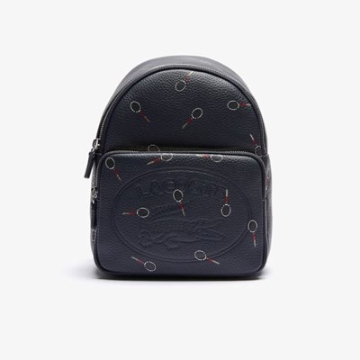 Mochilas Lacoste Croco Crew Raquet-Print Small Grained Cuero Mujer Negros | 68OKIPMCJ