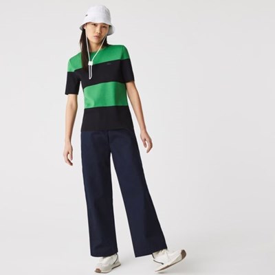 Pantalones Lacoste High-Waisted Flared Algodon Mujer Azul Marino | 92QCXBUAT