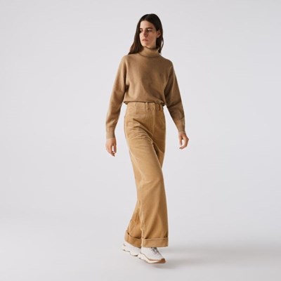 Pantalones Lacoste LIVE High-Waisted Loose Ribbed Velvet Mujer Beige | 60JFORHPT