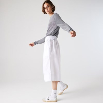 Pantalones Lacoste Light Algodon Poplin Culottes White Mujer Blancos | 06XGQDAJO