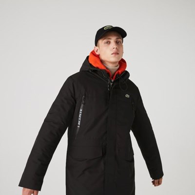 Parka Lacoste SPORT Encapuchado Quilted Hombre Negros | 06YFJMWSQ