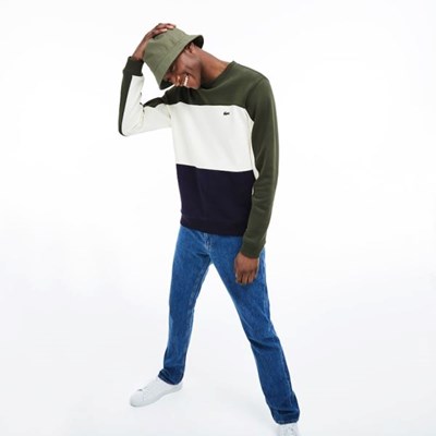 Sudaderas Lacoste Crew Neck Colorblock Piqué Hombre Azul Marino Blancos Kaki Verdes | 92TIJWBRH