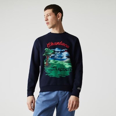 Sudaderas Lacoste Crew Neck Landscape Print Hombre Azul Marino Rojos | 79CYOPADQ