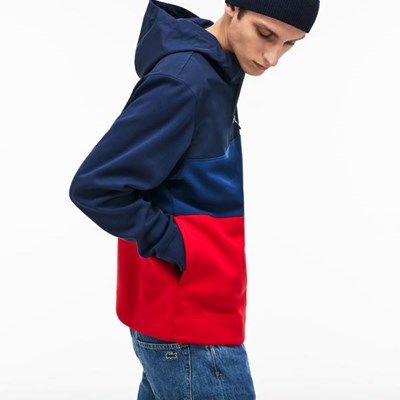 Sudaderas Lacoste Encapuchado Colorblock Hombre Azul Marino Rojos | 17MJFYAEH