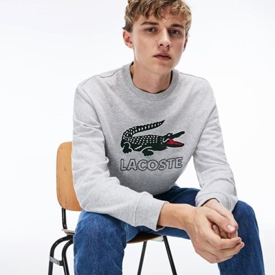 Sudaderas Lacoste Graphic Croc Hombre Grises | 37GQHISNF