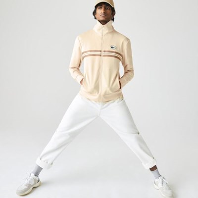 Sudaderas Lacoste Heritage Striped Zip-Up Hombre Beige | 06DPHRWBY