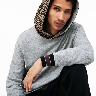 Sudaderas Lacoste LIVE Leopard Print Hood Hombre Grises Blancos | 09DTNZUVH