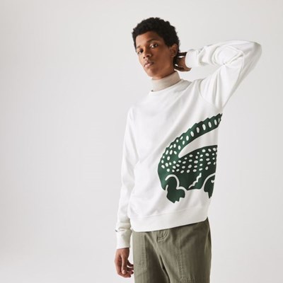 Sudaderas Lacoste Oversize Croc Crew Neck Algodon Hombre Blancos | 94FHKTAQE