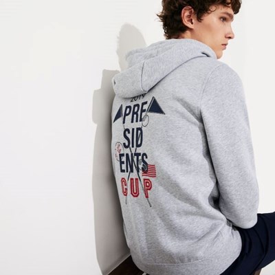 Sudaderas Lacoste Presidents Cup Encapuchado Back-Printed Hombre Grises | 61IHPRUCT