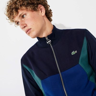 Sudaderas Lacoste SPORT Color-Blocked Zip Up Tenis Hombre Azul Marino Verdes | 75DIOYXKB