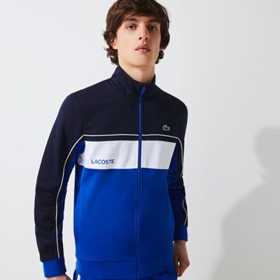 Sudaderas Lacoste SPORT Resistant Colourblock Piqué Zip Hombre Azul Marino Blancos Azules | 25HUPFJAL