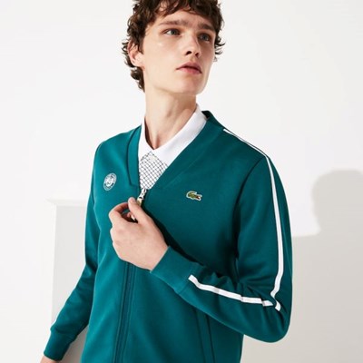 Sudaderas Lacoste SPORT Roland Garros V-Neck Zip Hombre Verdes Blancos Rojos | 80ZGTBALJ