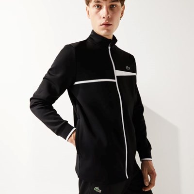 Sudaderas Lacoste SPORT Stand-Up Collar Zip Tenis Hombre Negros Blancos | 46JURMYAZ