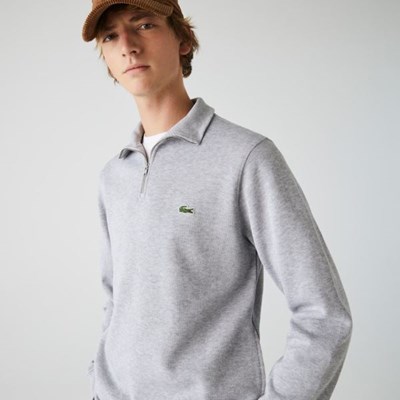 Sudaderas Lacoste Zippered Stand-Up Collar Algodon Hombre Grises | 32PFUYTBC