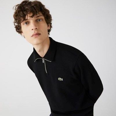 Sudaderas Lacoste Zippered Stand-Up Collar Algodon Hombre Negros | 49YWAHXTQ