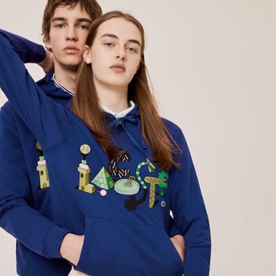 Sudaderas Lacoste x Jeremyville Print Encapuchado Hombre Azul Marino | 81OQVRMAG