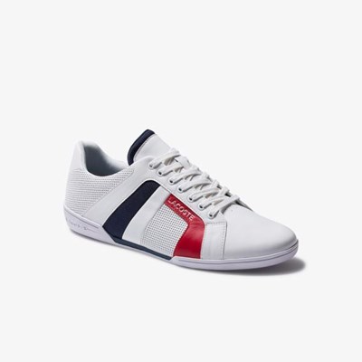 Tenis Lacoste Chaymon Club Cuero and Mesh Hombre Blancos Azul Marino | 01UYVHBTS