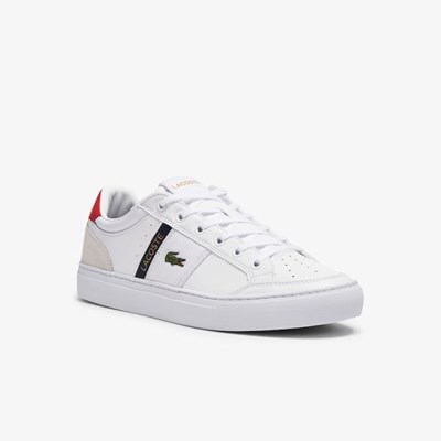 Tenis Lacoste Courtline Cuero and Textil Hombre Blancos Beige | 71KEYCJXU