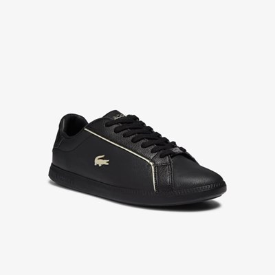 Tenis Lacoste Graduate Cuero Metallic Detailing Mujer Negros | 61IZEGXHS