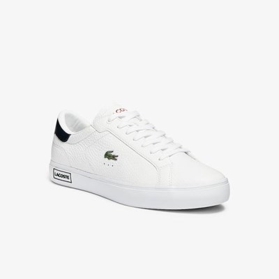 Tenis Lacoste Powercourt Cuero Hombre Blancos Beige | 27IBHJNUG