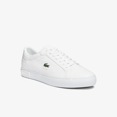 Tenis Lacoste Powercourt Cuero Hombre Blancos | 28MGLJQZB