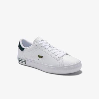 Tenis Lacoste Powercourt Cuero Mujer Blancos Verdes | 67ZYBPHAO