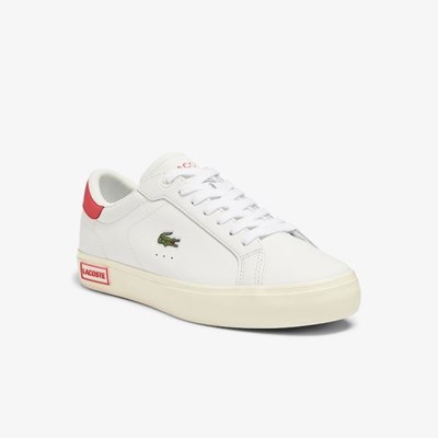 Tenis Lacoste Powercourt Cuero Mujer Blancos Rosas | 89DFYZUQI