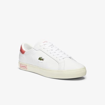 Tenis Lacoste Powercourt Smooth Cuero Hombre Blancos Rosas | 38WRCMXPZ