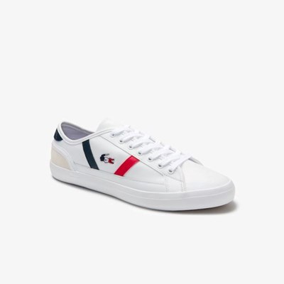 Tenis Lacoste Sideline Cuero Tricolore Hombre Blancos Beige | 32FVUIAGC