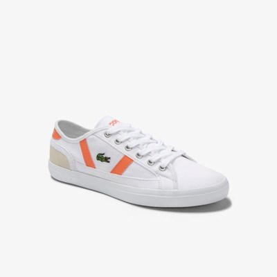 Tenis Lacoste Sideline Lona and Gamuza Mujer Blancos Naranjas | 01EODFTQS