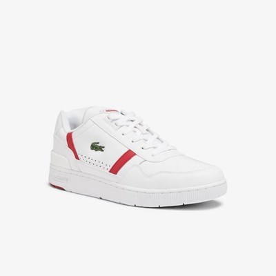 Tenis Lacoste T-Clip Cuero Hombre Blancos Rojos | 92YEMSDZJ