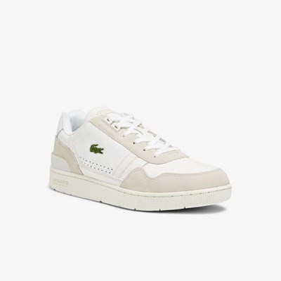 Tenis Lacoste T-Clip Cuero and Gamuza Hombre Blancos Grises | 61GQNOLPF