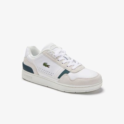 Tenis Lacoste T-Clip Cuero and Gamuza Mujer Blancos | 39ITHLVMW