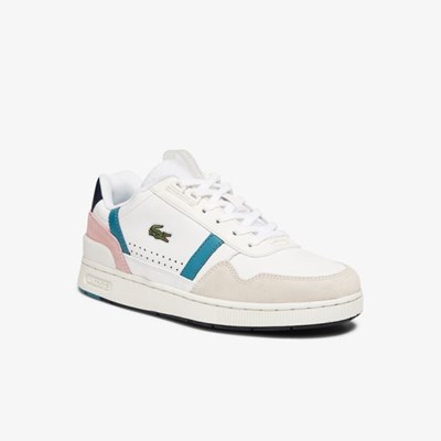 Tenis Lacoste T-Clip Cuero and Sintetico Mujer Blancos Turquesa | 91GRLEBXY