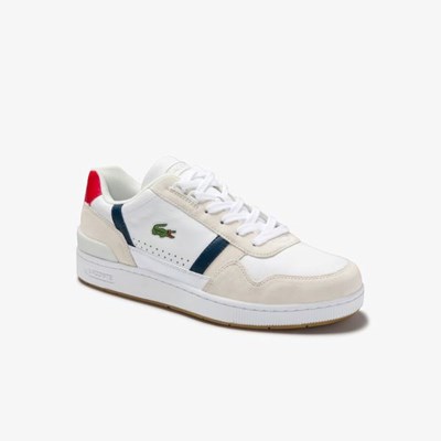 Tenis Lacoste T-Clip Tricolour Cuero and Gamuza Hombre Blancos Azul Marino Rojos | 20VCOIGWH