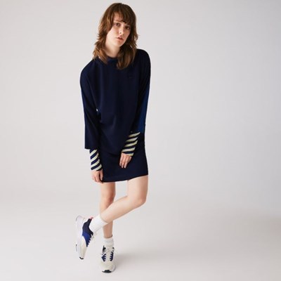 Vestido Lacoste Crew Neck Flowy Mujer Azul Marino | 23QOKUGRL