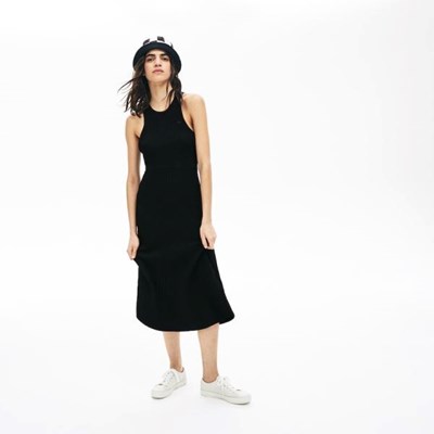 Vestido Lacoste LIVE Ribbed-Knit Long Mujer Negros | 13KDPELYH