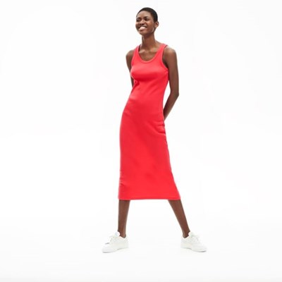 Vestido Lacoste Long Ribbed Algodon Mujer Rojos | 70ZNCKUYE