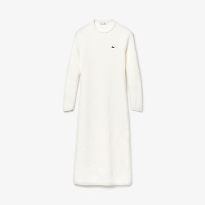 Vestido Lacoste Long Ribbed Wool Blend Mujer Blancos | 60IHCETFY