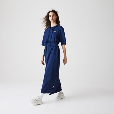 Vestido Lacoste Oversized Encapuchado Organic Algodon Piqué Mujer Azul Marino | 19OZBJXHK