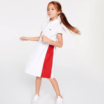 Vestido Lacoste Pleated Ligeros Algodon Piqué Mujer Blancos Rojos | 12BWOTISG